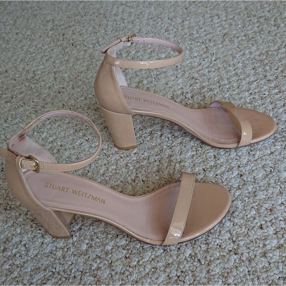 Stuart Weitzman Nudist Block 75MM patent Leather Sandals size 39.5 M - Picture 1 of 12